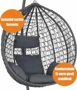Bircim Hangstoel Ei/Egg-Vorm Met Dikke Kussens - Voor Binnen En Buiten - Incl. Standaard, Onderstel & Kussens - Antraciet -Tuingereedschap Serie Winkel 1027x1200 2