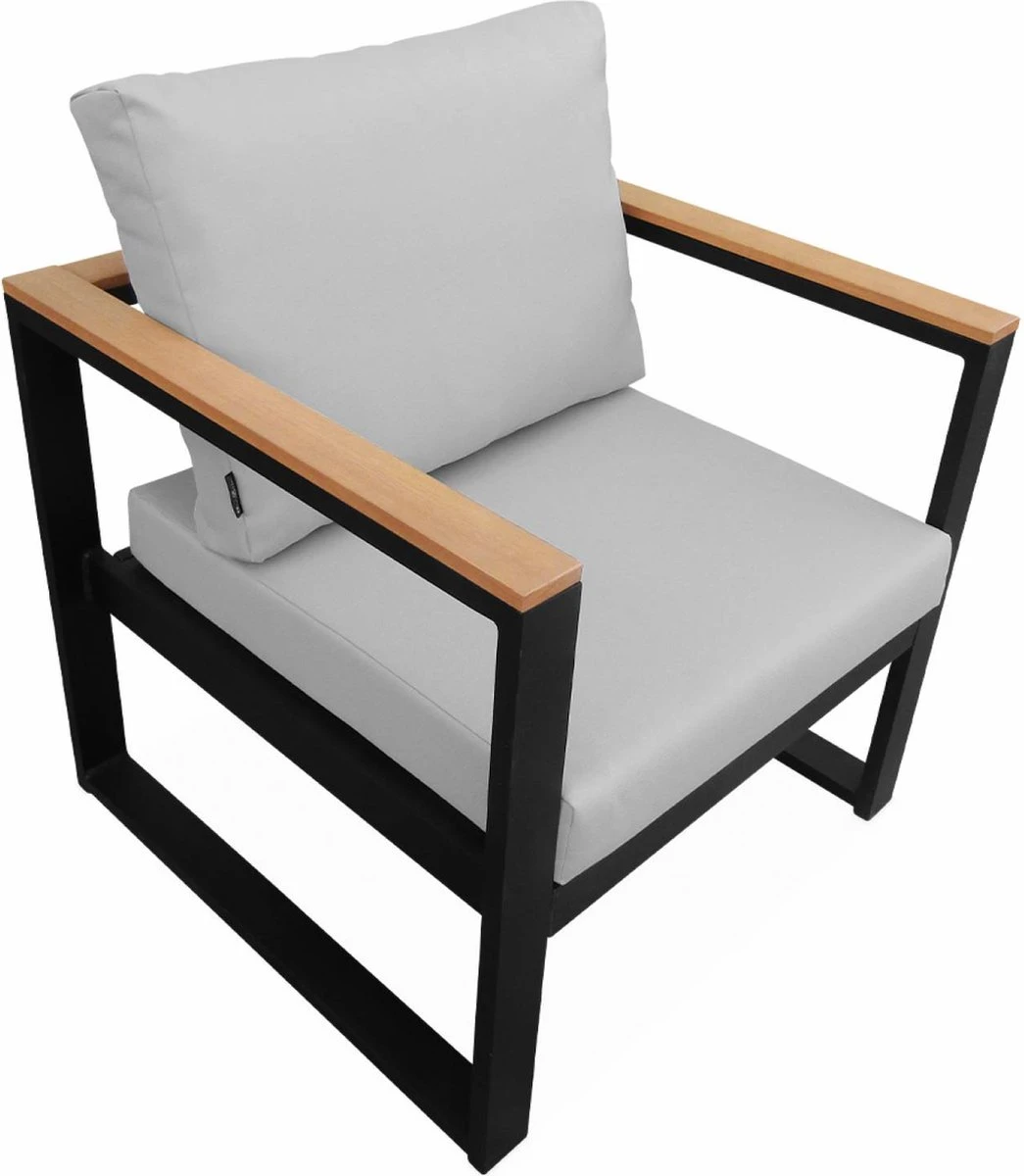 Loungeset 5 Plaatsen Van Aluminium En Eucalyptus – NAZCA – Antraciet Structuur, Lichtgrijs Kussens 8 Loungeset 5 Plaatsen Van Aluminium En Eucalyptus – NAZCA – Antraciet Structuur, Lichtgrijs Kussens - Afbeelding 6