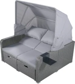 Polyrattan Patio Rieten Meubels Set Voor 2 Personen-Outdoor Rattan Sofa Set Met Intrekbare Luifel-lounge Bank-PE Rotan Loveseat Voor Achtertuin Veranda Tuin Zwembad Balkon-grijs -Tuingereedschap Serie Winkel 1067x1200 2