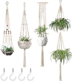 4 Stuks Plantenhangers - Boho Handgeweven Katoen Hangpot Voor Binnen/Buiten - Bloempot Met Kralen - Macramé Touw/Koord Hangplant Houder - Bohemian Wandhanger Decoratie - Verticale Tuin Plant Hanger Bloempothouder Planthanger Wit 16 4 Stuks Plantenhangers - Boho Handgeweven Katoen Hangpot Voor Binnen/Buiten - Bloempot Met Kralen - Macramé Touw/Koord Hangplant Houder - Bohemian Wandhanger Decoratie - Verticale Tuin Plant Hanger Bloempothouder Planthanger Wit -Tuingereedschap Serie Winkel 1068x1200 3