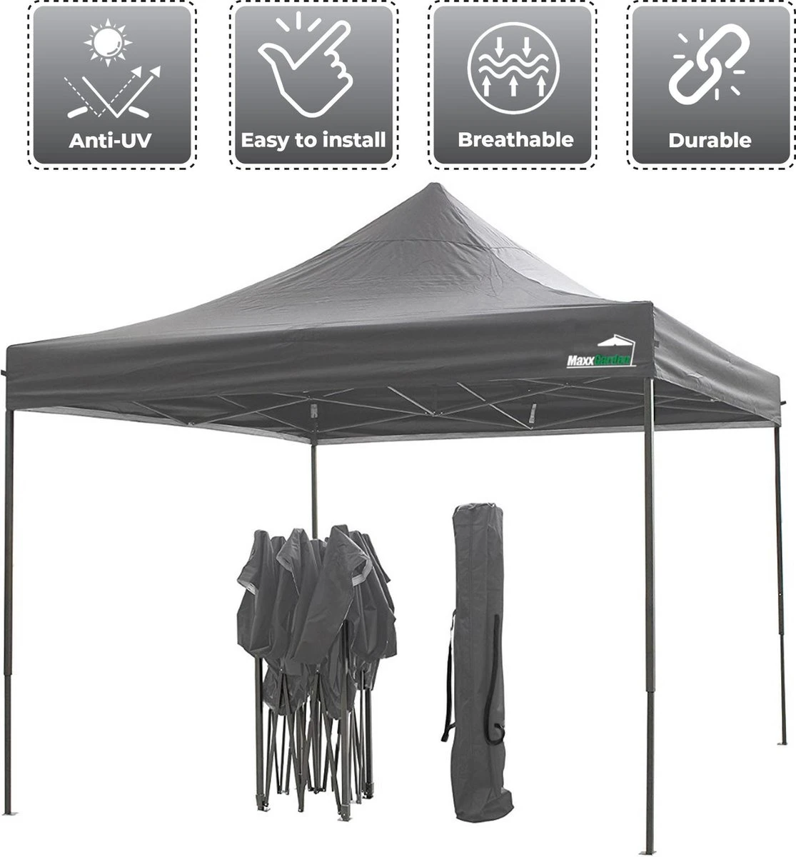MaxxGarden Easy-up Partytent - 3x3m - Standaard - Waterdicht - Opvouwbaar - Inclusief Draagtas - Antraciet 7 MaxxGarden Easy-up Partytent - 3x3m - Standaard - Waterdicht - Opvouwbaar - Inclusief Draagtas - Antraciet - Afbeelding 5