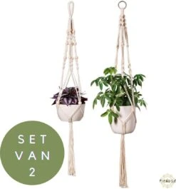 Plantenhanger - Plantenhanger Macrame - Set Van 2 - Wit - Knopen - Luxe Gevlochten Touw - Met Ophang Haken - Fienosa -Tuingereedschap Serie Winkel 1118x1200 11