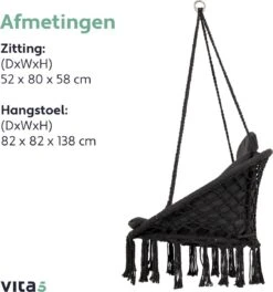 Vita5 Macramé Hangstoel - Voor Binnen En Buiten - Zonder Standaard - Incl. Kussen, Boekenvak En Beschermhoes - Tot 150kg - Zwart -Tuingereedschap Serie Winkel 1124x1200 2