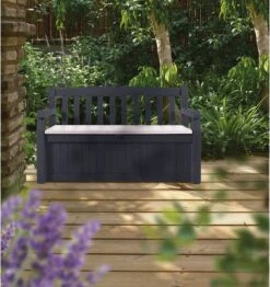 Keter Eden Garden Bench Opbergbank - 265L - 140x60x84cm - Zwart/Grijs -Tuingereedschap Serie Winkel 1132x1200