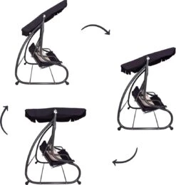 Springos Schommelbank | Linda-Schommel | 3-zits | Waterafstotend | Inclusief 2 Kussens | Verstelbare Luifel | 162 X 200 X 120 Cm | Zwart -Tuingereedschap Serie Winkel 1139x1200 2