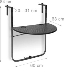 Relaxdays Balkontafel Inklapbaar, Balkon Tafel Rotan, Hangtafel Reling - Zwart -Tuingereedschap Serie Winkel 1149x1200 6