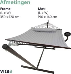 Vita5 Hangmat Met Standaard En Spreidstok – 2 Persoons – Incl. Bekerhouder - Afneembaar Kussen – Uv-bestendig – Lichtgrijs -Tuingereedschap Serie Winkel 1153x1200 4
