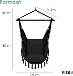 Vita5 XXL Hangstoel - Binnen&Buiten Hangnest - Incl. 2 Kussens En Boekenvak - Volwassenen&Kinderen - Hangmatstoel Tot 225kg - Zwart -Tuingereedschap Serie Winkel 1159x1200 10