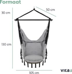 Vita5 XXL Hangstoel | Binnen&Buiten Hangnest | Incl. 2 Kussens En Boekenvak | Volwassenen&Kinderen | Hangmatstoel Tot 225kg | Grijs -Tuingereedschap Serie Winkel 1159x1200 9