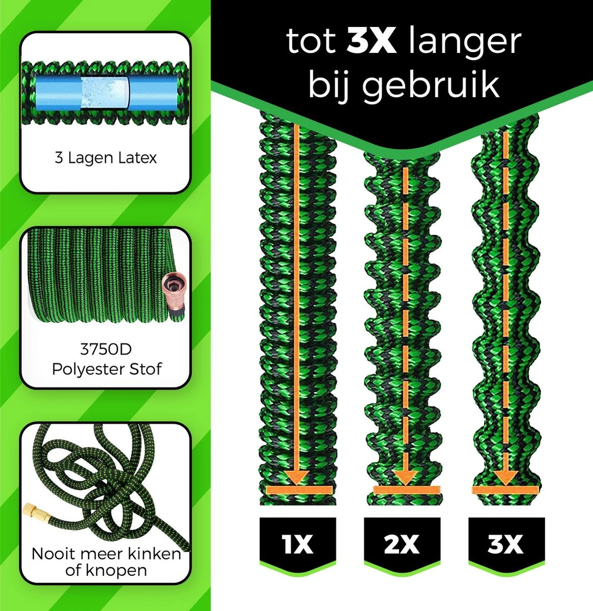MD-Goods ® Super Sterk Uitrekbare Tuinslang Tot 30 Meter + GRATIS Tas En Koppelstuk - Tuinsproeier - Tuin Besproeien - Waterslang - Sproeikop - Groen - Flexibel Elastisch 7 MD-Goods ® Super Sterk Uitrekbare Tuinslang Tot 30 Meter + GRATIS Tas En Koppelstuk - Tuinsproeier - Tuin Besproeien - Waterslang - Sproeikop - Groen - Flexibel Elastisch - Afbeelding 5