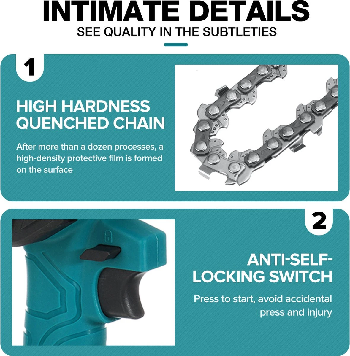 Merkloos Mini Accu Kettingzaag - 4 Inch Elektrische Boomzaag - Handkettingzaag - Met 2 Accu En 1 Oplader - Voor Tuinboom Ranch Bomen Snijden Hout- Blauw 16 Merkloos Mini Accu Kettingzaag - 4 Inch Elektrische Boomzaag - Handkettingzaag - Met 2 Accu En 1 Oplader - Voor Tuinboom Ranch Bomen Snijden Hout- Blauw - Afbeelding 14