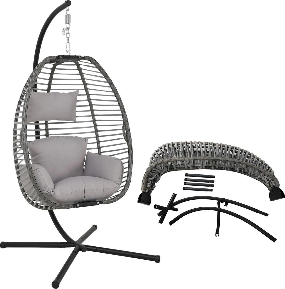 Lowander Egg Hangstoel Cocoon - Voor Binnen & Buiten - Met Standaard - Incl. Kussens 4 Lowander Egg Hangstoel Cocoon - Voor Binnen & Buiten - Met Standaard - Incl. Kussens - Afbeelding 2