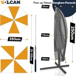 Volcan Parasolhoes Voor Zweefparasol - Tot 300cm - Waterdicht - Oxford 420D - Met Rits, Trekkoord En Stok - Zwart -Tuingereedschap Serie Winkel 1187x1200 3