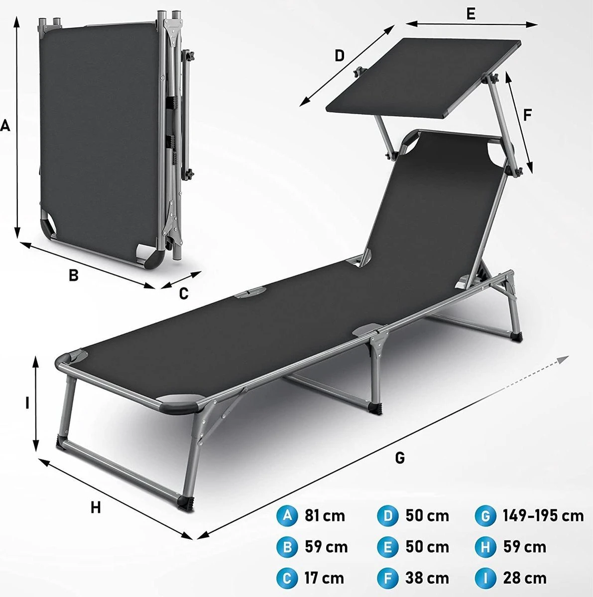 Sens Design Zonnebed - Ligbed Inklapbaar Met Zonneklep - Grijs 7 Sens Design Zonnebed - Ligbed Inklapbaar Met Zonneklep - Grijs - Afbeelding 5