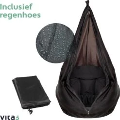 Vita5 Macramé Hangstoel - Voor Binnen En Buiten - Zonder Standaard - Incl. Kussen, Boekenvak En Beschermhoes - Tot 150kg - Zwart -Tuingereedschap Serie Winkel 1194x1200 5