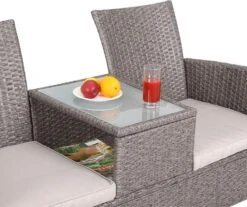 Casaria Tuinbank Polyrattan - 2-Zits Incl.Tafel - Weerbestendig Beige -Tuingereedschap Serie Winkel 1200x1004 4