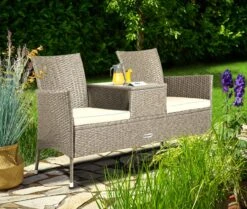 Casaria Tuinbank Polyrattan - 2-Zits Incl.Tafel - Weerbestendig Beige -Tuingereedschap Serie Winkel 1200x1014 6