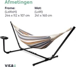 Vita5 Hangmat Met Standaard – 2 Persoons – Incl. Bekerhouder – 205kg Draaggewicht – Blauw/Wit/Bruin -Tuingereedschap Serie Winkel 1200x1056 4