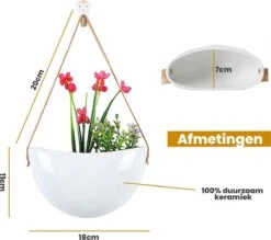 Plantenhanger Keramiek – Set Van 3 – Wit Steen- Hangpot – Hangende Bloempot Plantenpot - 3 Verschillende Koorden - 18 X 11 X 7 Cm -Tuingereedschap Serie Winkel 1200x1066 7