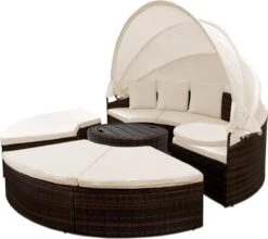 Casaria Polyrattan Zonne-Eiland Ø185cm – Incl. Kussens - Zwart Crème -Tuingereedschap Serie Winkel 1200x1068 4