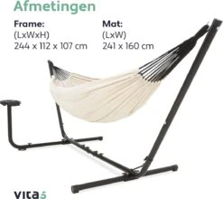 Vita5 Hangmat Met Standaard – 2 Persoons – Incl. Bekerhouder – 205kg Draaggewicht – Beige/Wit -Tuingereedschap Serie Winkel 1200x1068 7