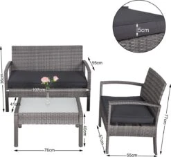Casaria Polyrattan Loungeset – 2 Stoelen 1 Bank 1 Tafel - Antraciet -Tuingereedschap Serie Winkel 1200x1104 3