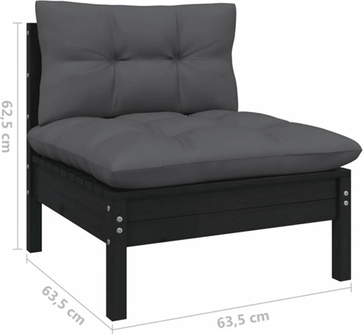 VidaXL 3-delige Loungeset Met Kussens Massief Grenenhout Zwart 13 VidaXL 3-delige Loungeset Met Kussens Massief Grenenhout Zwart - Afbeelding 11