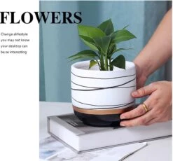 Bloempotten Binnen - Keramiek - Gouden Rand - Bloempot Buiten - Afvoergat 24 Cm - Wit Zwart – Groot -Tuingereedschap Serie Winkel 1200x1118 8