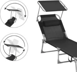 Ligstoel Met Hoofdsteun En Zon Bescherming Verstelbare Rugleuning Inklapbaar Donker Grijs Ligbed Tuin -Tuingereedschap Serie Winkel 1200x1137 4