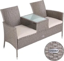 Casaria Tuinbank Polyrattan - 2-Zits Incl.Tafel - Weerbestendig Beige -Tuingereedschap Serie Winkel 1200x1142 6