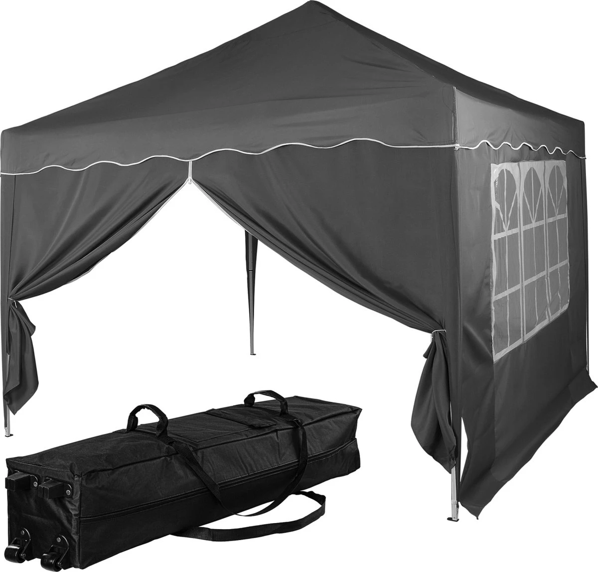 Easy Up Partytent - Partytent - Paviljoen - Partytent Opvouwbaar - Partytent 3x3 - Partytent Met Zijwanden - Inclusief Trolley - Waterdicht - UV 50+ Bescherming - Met Ramen - 16 Kg - Staal - Antraciet - 300 X 300 Cm 3 Easy Up Partytent - Partytent - Paviljoen - Partytent Opvouwbaar - Partytent 3x3 - Partytent Met Zijwanden - Inclusief Trolley - Waterdicht - UV 50+ Bescherming - Met Ramen - 16 Kg - Staal - Antraciet - 300 X 300 Cm