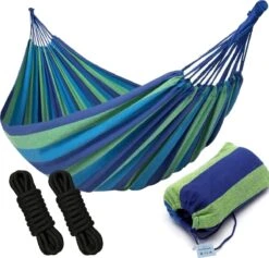 Dubbele Hangmat Blauw - 1 Of 2 Persoons - Lig Oppervlak 190x150cm - Lengte 260cm