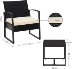 Songmics Tuinmeubelset, 3-delige Set, Van Polyrotan, Voor Outdoor, Terras, Balkon, Tuin, Eenvoudige Montage, Bijzettafel En 2 Stoelen, Zwart-beige -Tuingereedschap Serie Winkel 1200x1157 9