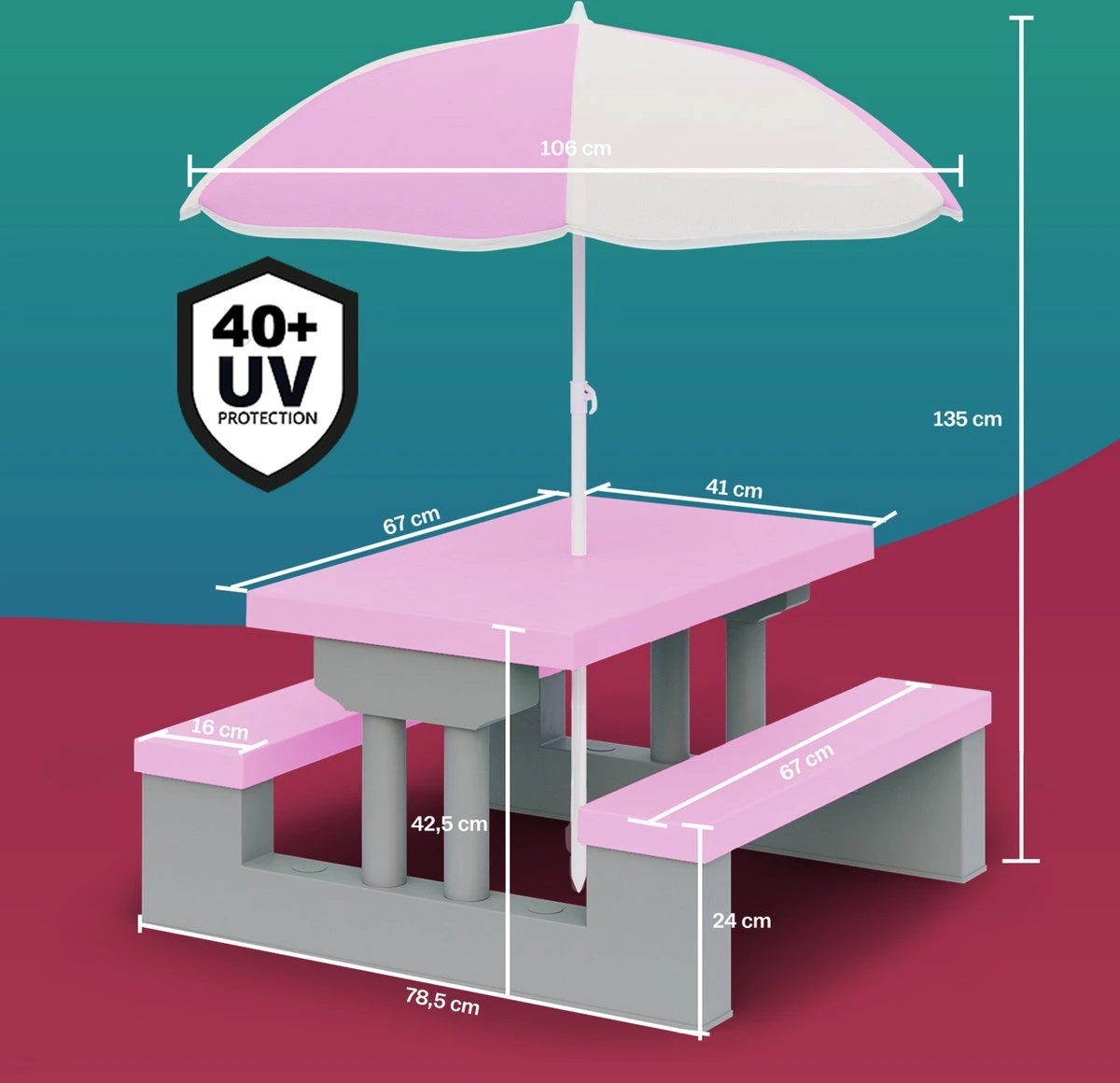 Spielwerk Kinder Tuinset – Incl. Parasol UV-bescherming - Roze Grijs 4 Spielwerk Kinder Tuinset – Incl. Parasol UV-bescherming - Roze Grijs - Afbeelding 2