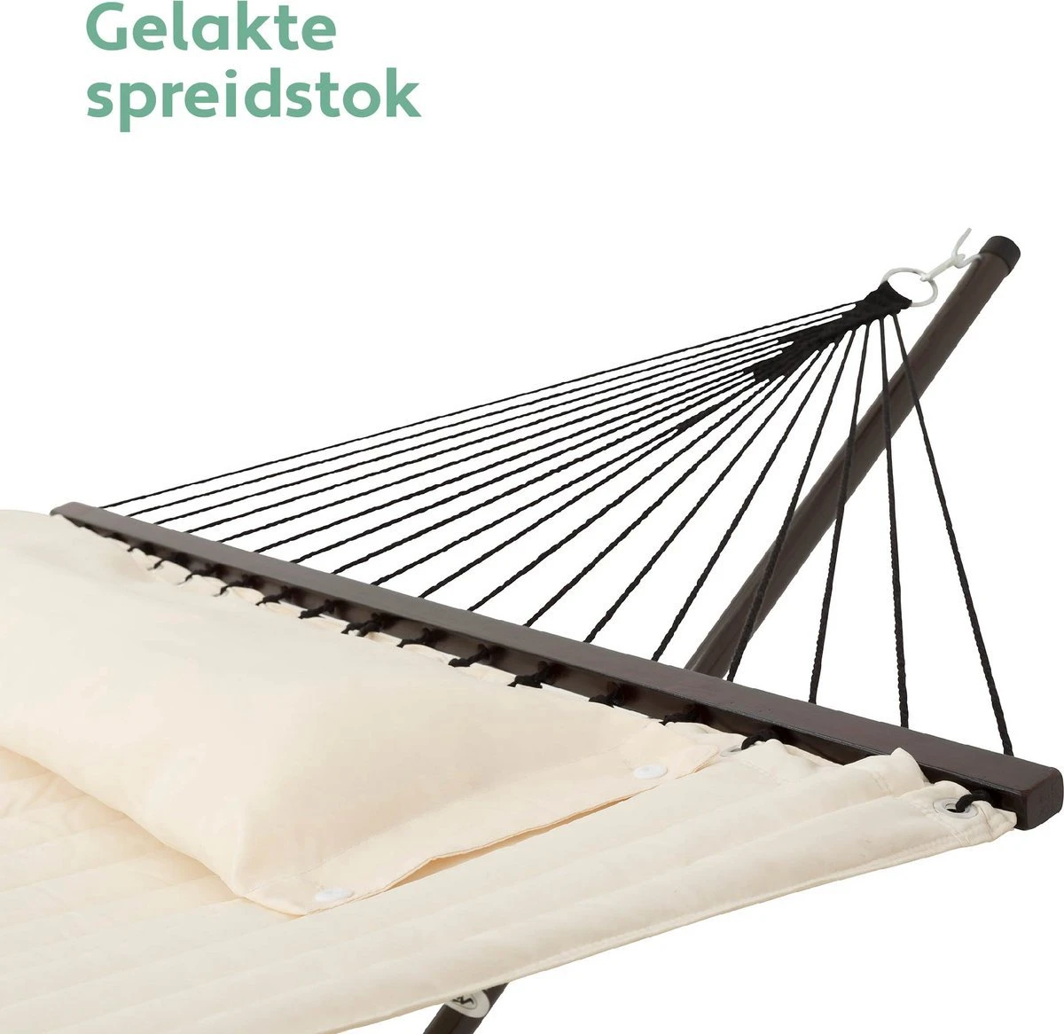 Vita5 Hangmat Met Standaard En Spreidstok – 2 Persoons – Incl. Bekerhouder - Afneembaar Kussen – Uv-bestendig – Beige 12 Vita5 Hangmat Met Standaard En Spreidstok – 2 Persoons – Incl. Bekerhouder - Afneembaar Kussen – Uv-bestendig – Beige - Afbeelding 10