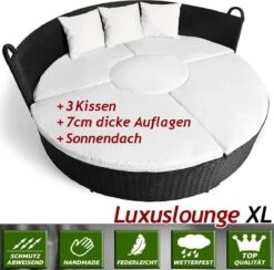 Casaria Polyrattan Zonne-Eiland Ø185cm – Incl. Kussens - Zwart Crème -Tuingereedschap Serie Winkel 1200x1184 10