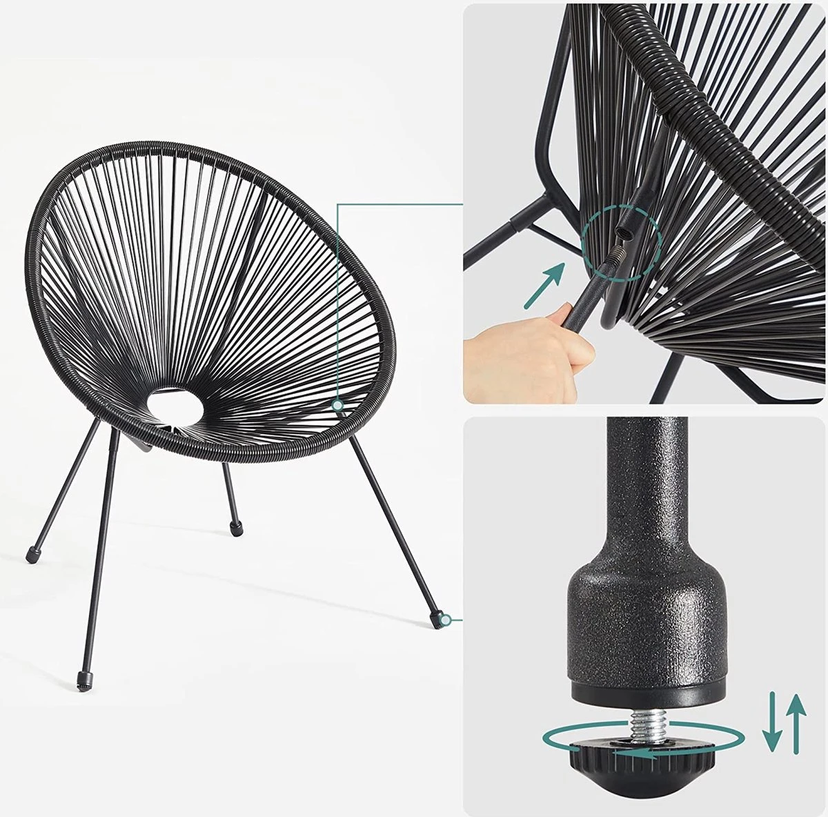 Songmics Balkonmeubilair, Tuinmeubelset, Set Van 3, Zitgroep, Terrasmeubilair, Glazen Tafelblad, 2 Stoelen, Voor Binnen En Buiten, Voor Patio, Tuin, Balkon, Buiten, Zwart GGF013B02 4 Songmics Balkonmeubilair, Tuinmeubelset, Set Van 3, Zitgroep, Terrasmeubilair, Glazen Tafelblad, 2 Stoelen, Voor Binnen En Buiten, Voor Patio, Tuin, Balkon, Buiten, Zwart GGF013B02 - Afbeelding 2