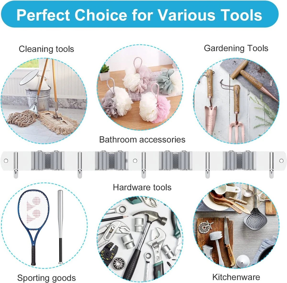 BOTC Bezemhouder - 5 Houders 6 Haken Bezem Ophangsysteem - Zeflklevend - Opbergsysteem - Ophanghaken - Tuingereedschap - Gereedschap Opbergen 8 BOTC Bezemhouder - 5 Houders 6 Haken Bezem Ophangsysteem - Zeflklevend - Opbergsysteem - Ophanghaken - Tuingereedschap - Gereedschap Opbergen - Afbeelding 6