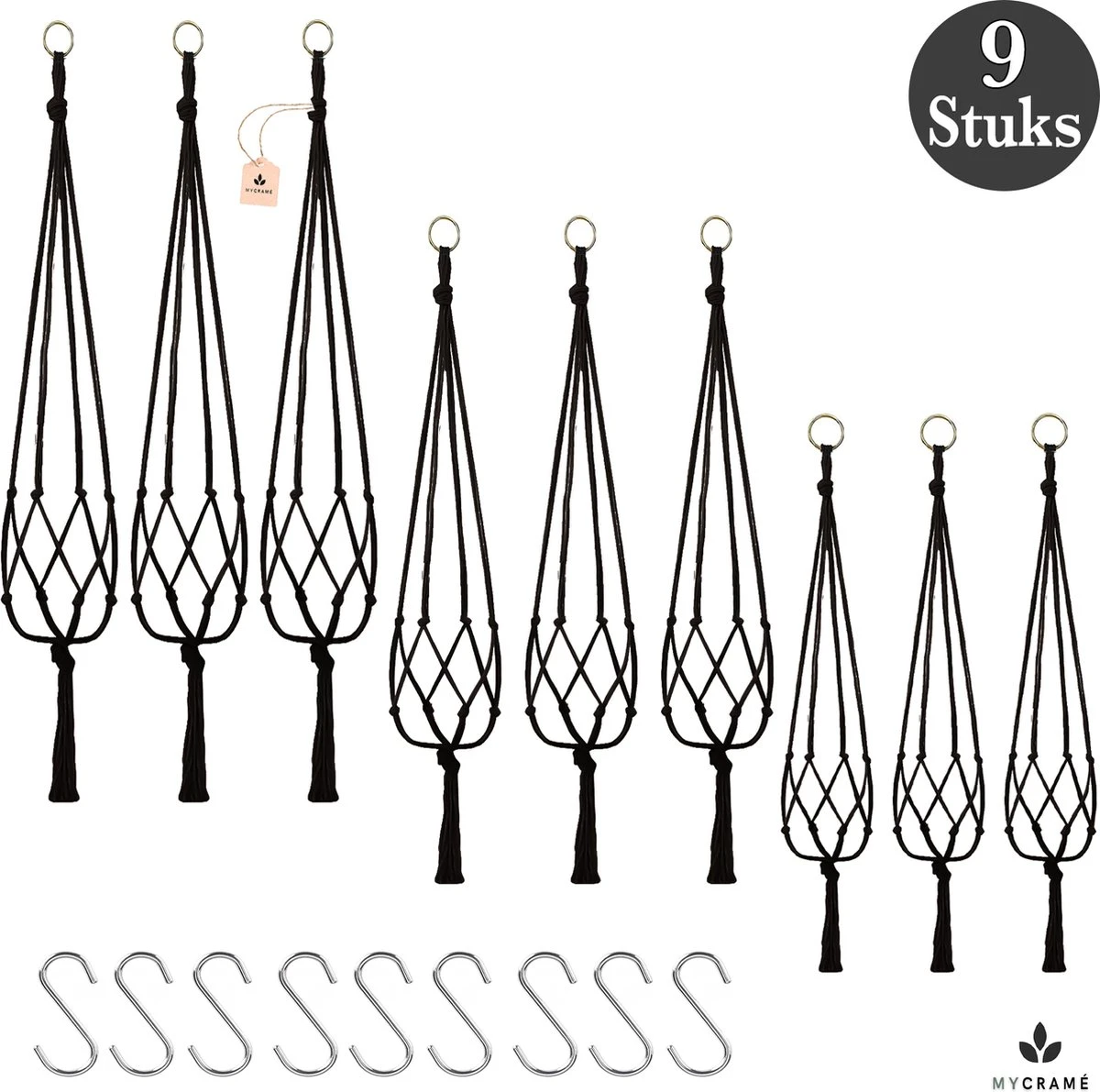 9 Stuks Zwart Macrame Plantenhangers - Boho Handgeweven Katoen Hangpot Voor Binnen/Buiten - Hangende Bloempot Met Kralen - Macramé Touw/Koord Hangplant Houder - Bohemian Wandhanger Decoratie - Plant Hanger - Verticale Tuin Bloempothouder Planthanger 3 9 Stuks Zwart Macrame Plantenhangers - Boho Handgeweven Katoen Hangpot Voor Binnen/Buiten - Hangende Bloempot Met Kralen - Macramé Touw/Koord Hangplant Houder - Bohemian Wandhanger Decoratie - Plant Hanger - Verticale Tuin Bloempothouder Planthanger