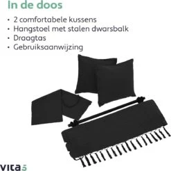 Vita5 XXL Hangstoel - Binnen&Buiten Hangnest - Incl. 2 Kussens En Boekenvak - Volwassenen&Kinderen - Hangmatstoel Tot 225kg - Zwart -Tuingereedschap Serie Winkel 1200x1194 5