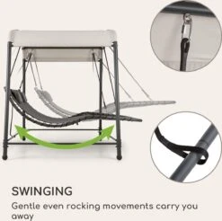 Blumfeldt Palermo Schommelbank - Hollywoodschommel 130 X 207 Cm - Ligbed Met Dak - Schommelstoel Voor 2 Personen - Tuinbank Inclusief Nekkussens - Stalen Frame En Polyester Dak - Grijs -Tuingereedschap Serie Winkel 1200x1197 18