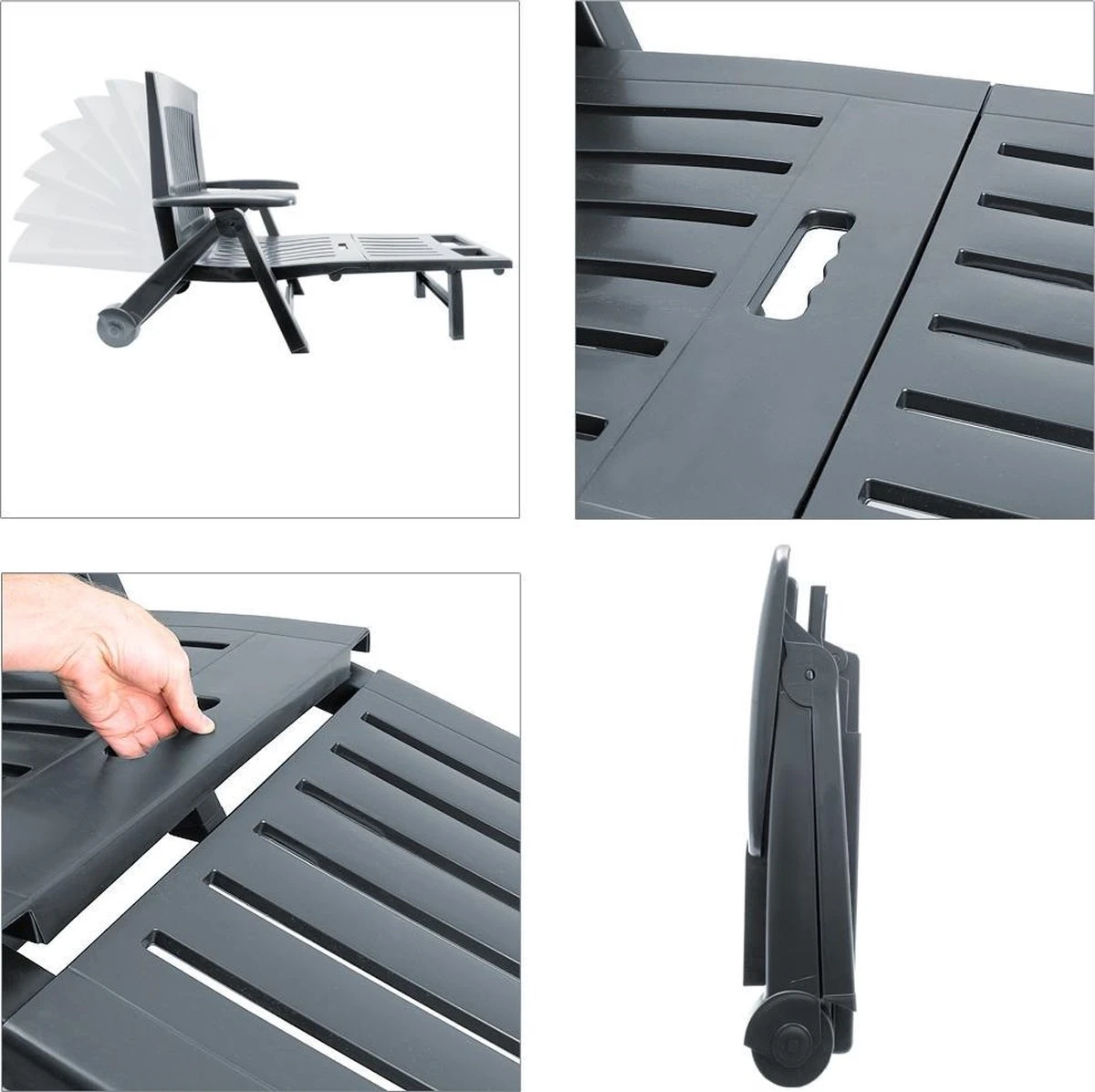 Casaria Ligstoel Zircone – Verstelbaar/Wielen Tot 120 Kg – Antraciet 5 Casaria Ligstoel Zircone – Verstelbaar/Wielen Tot 120 Kg – Antraciet - Afbeelding 3