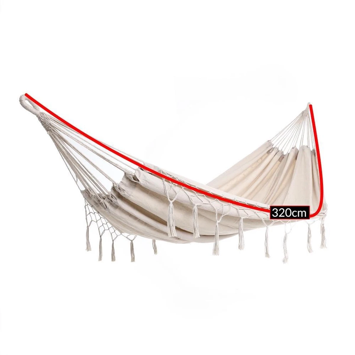 Detex Hangmat Met Franjes - 320x150cm – Belastbaar Tot 300kg Beige 4 Detex Hangmat Met Franjes - 320x150cm – Belastbaar Tot 300kg Beige - Afbeelding 2