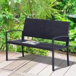 Outsunny Polyrotan Tuinbank 2-zits Parkbank Bank Staal Zwart 867-022 -Tuingereedschap Serie Winkel 1200x1200 1017