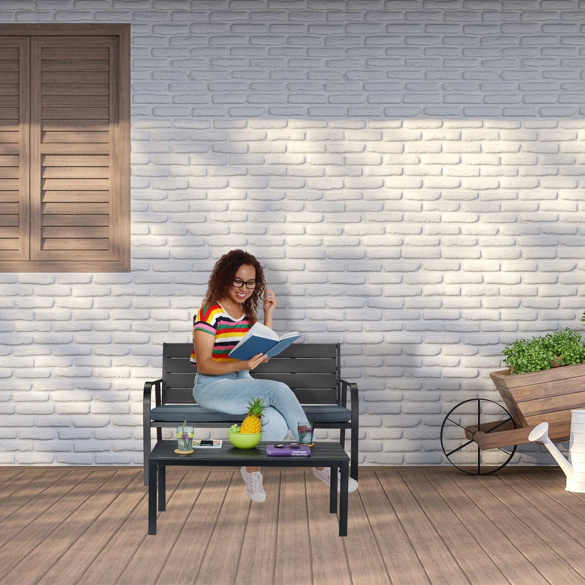 Relaxdays Tuinbank Met Kussen - 2 Zits Buitenbank Metaal - Balkonbank Kunststof - Voortuin 4 Relaxdays Tuinbank Met Kussen - 2 Zits Buitenbank Metaal - Balkonbank Kunststof - Voortuin - Afbeelding 2