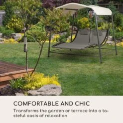 Blumfeldt Palermo Schommelbank - Hollywoodschommel 130 X 207 Cm - Ligbed Met Dak - Schommelstoel Voor 2 Personen - Tuinbank Inclusief Nekkussens - Stalen Frame En Polyester Dak - Grijs -Tuingereedschap Serie Winkel 1200x1200 1065