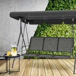 LifeGoods Schommelbank - 3-zits - Tot 250KG - Kantelbaar Dak - UV-bestendig Zonnescherm - 172x104x162cm - Grijs -Tuingereedschap Serie Winkel 1200x1200 1072