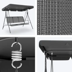 LifeGoods Schommelbank - 3-zits - Tot 250KG - Kantelbaar Dak - UV-bestendig Zonnescherm - 172x104x162cm - Grijs -Tuingereedschap Serie Winkel 1200x1200 1074