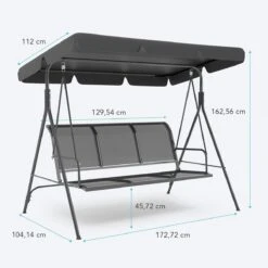 LifeGoods Schommelbank - 3-zits - Tot 250KG - Kantelbaar Dak - UV-bestendig Zonnescherm - 172x104x162cm - Grijs -Tuingereedschap Serie Winkel 1200x1200 1076