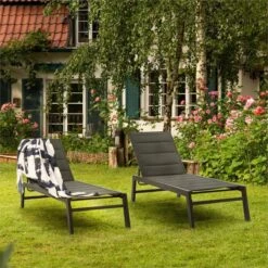 Blumfeldt Renazzo Lounge Ligstoel - Ligbed Voor De Tuin - Aluminium Tuinstoel - 6 Standen - Waterafstotend - Bekleding Van 70 % Pvc En 30 % Polyetheen - Zwart -Tuingereedschap Serie Winkel 1200x1200 1165